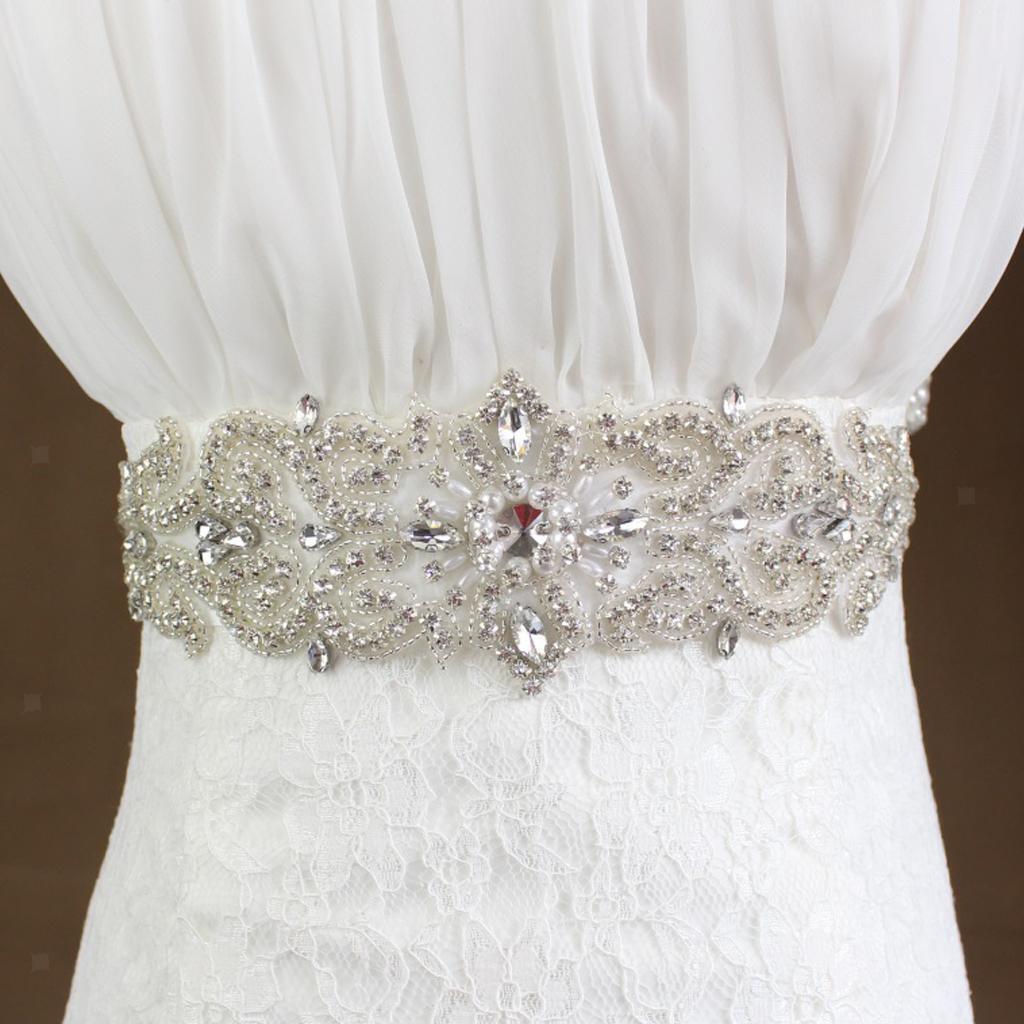 Bridal Wedding Dress White Bling Rhinestone Crystal Sash Belt Accessories