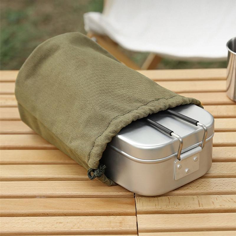 Camping Drawstring Storage Bags Canvas Sundry Makeup Pouch Built-in Compartment
