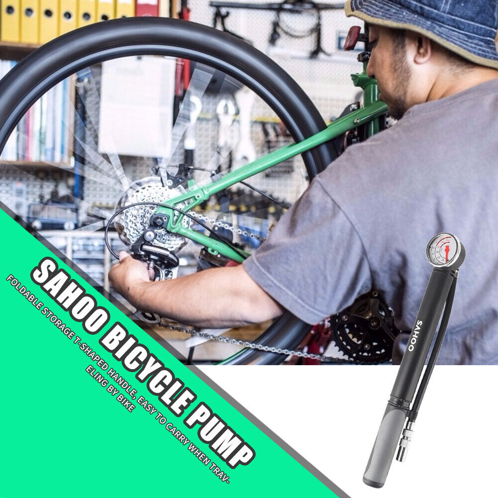 SAHOO 80PSI MTB Bike Pump Bicycle Tire Ball Air Inflator w/ Pressure Gauge