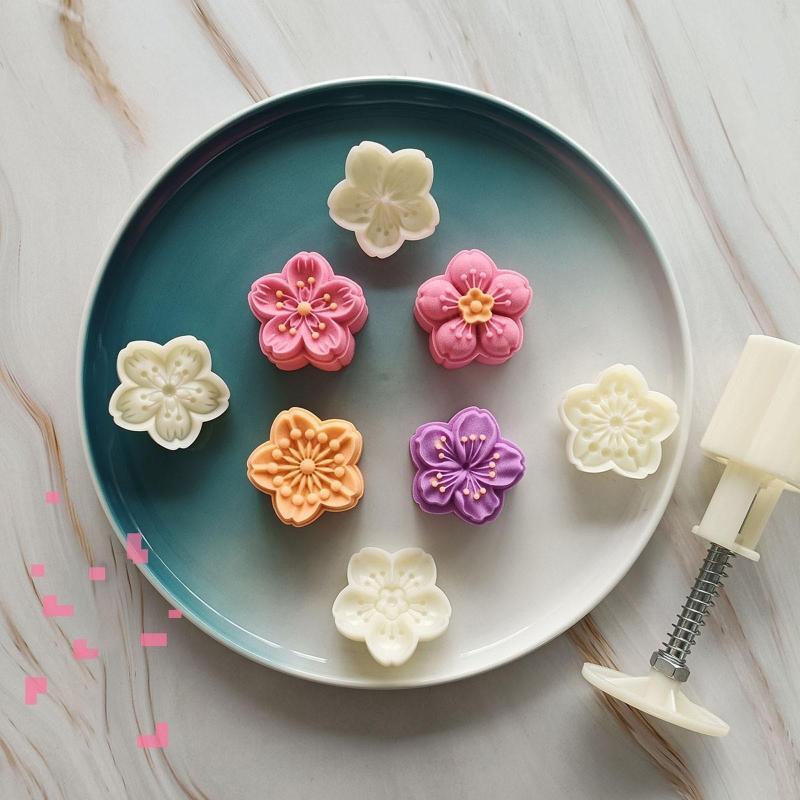 Cherry Shape Stamps Moon Cake Moulds for Mid-Autumn Festival DIY Baking Mooncake