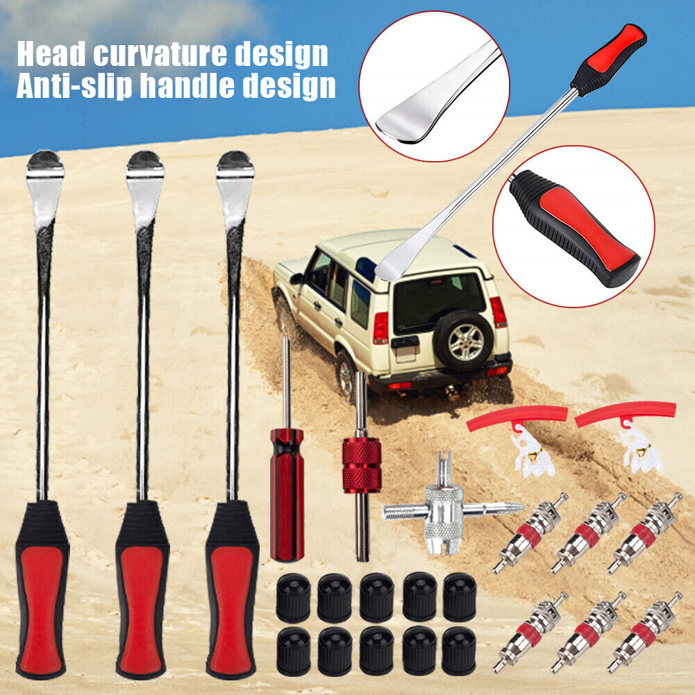 24pcs/set Car Tire Levers Red Rim Protectors Valve Cores Tools Caps Kit