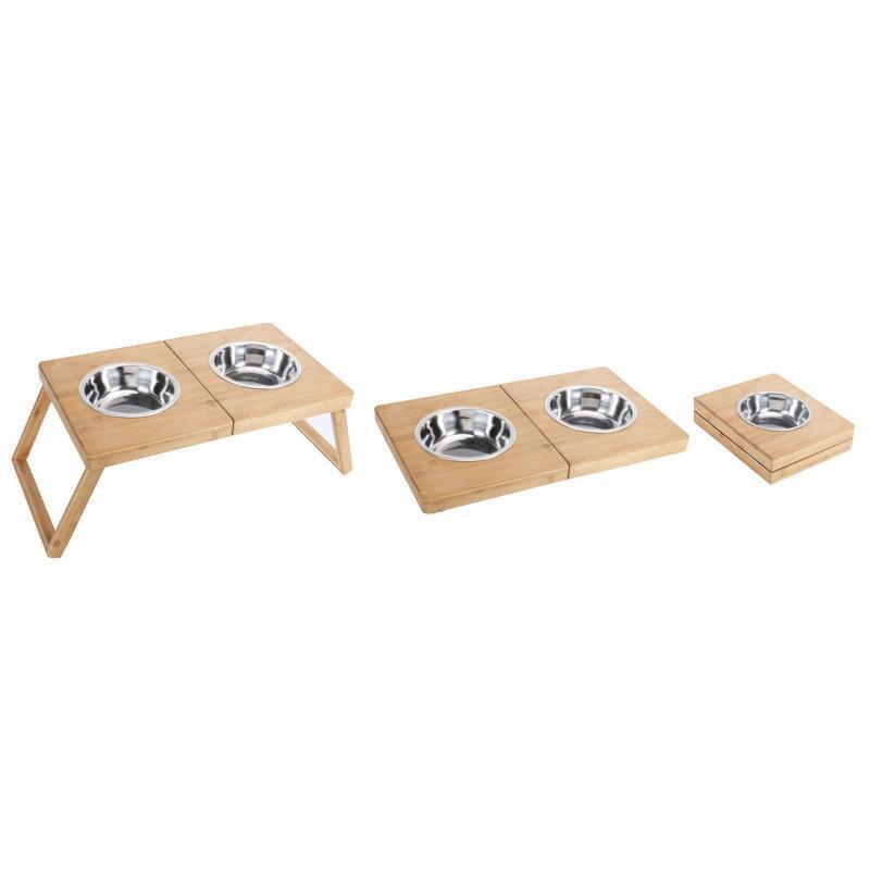Elevated Dog Bowls Bamboo Feeder Dog Dishes with 2 Stainless Steel Bowls Durable