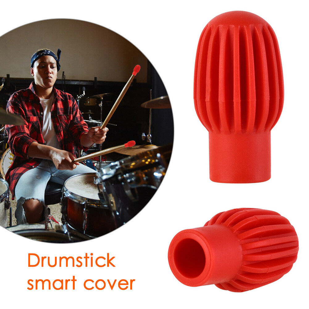 2x Silicone Drum Stick Sleeve Drumstick Practice Tips Mute Damper (Red)