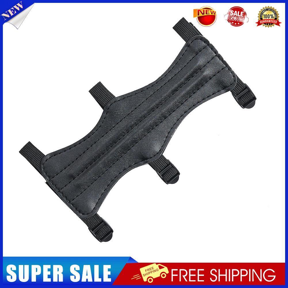 Outdoor Archery Shoting Cow Leather 3 Strap Arm Guard Protection Black