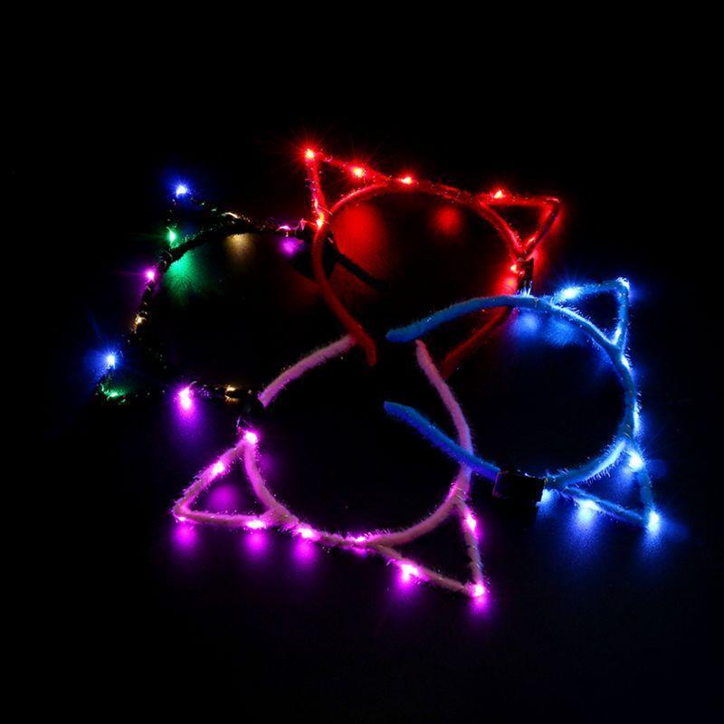 1Pc Women Girls LED Flashing Cute Pointed Cat Ears Hair Hoop Glowing String