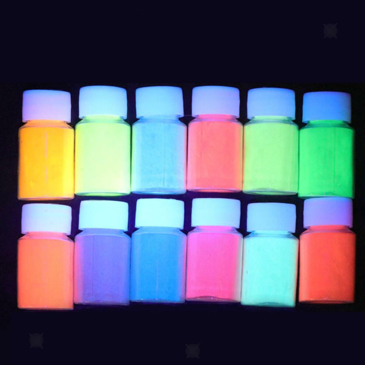 12 Colors Glow in The Dark Pigment Powder, Luminous Powder Non-Toxic Skin Safe