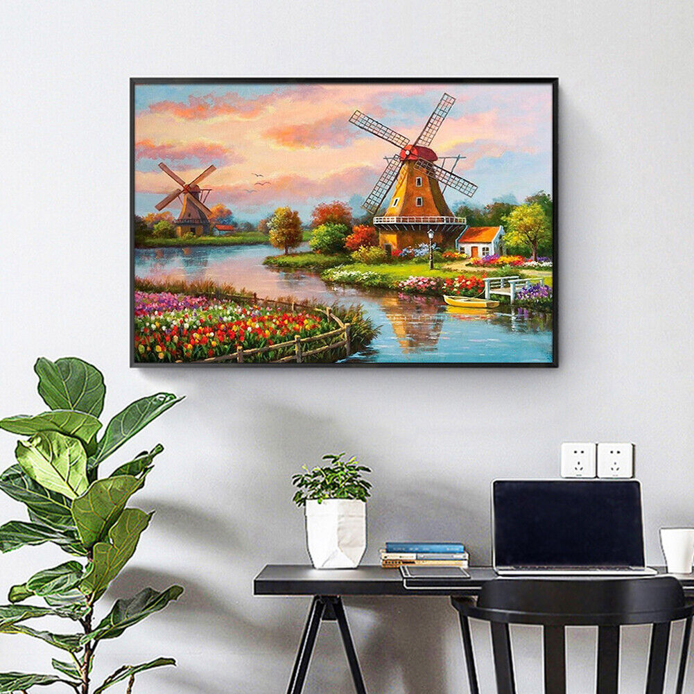 Windmill Landscape 5D DIY Full Drill Diamond Painting Rhinestone Artwork