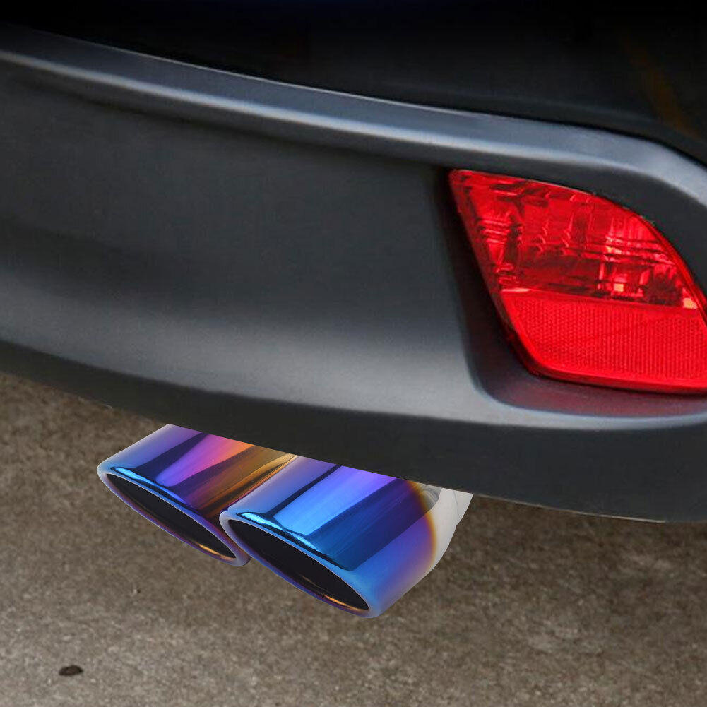 Car Dual Exhaust Tip Rolled Edge Slant Cut 3 inch ID Inlet (Burnt Blue)