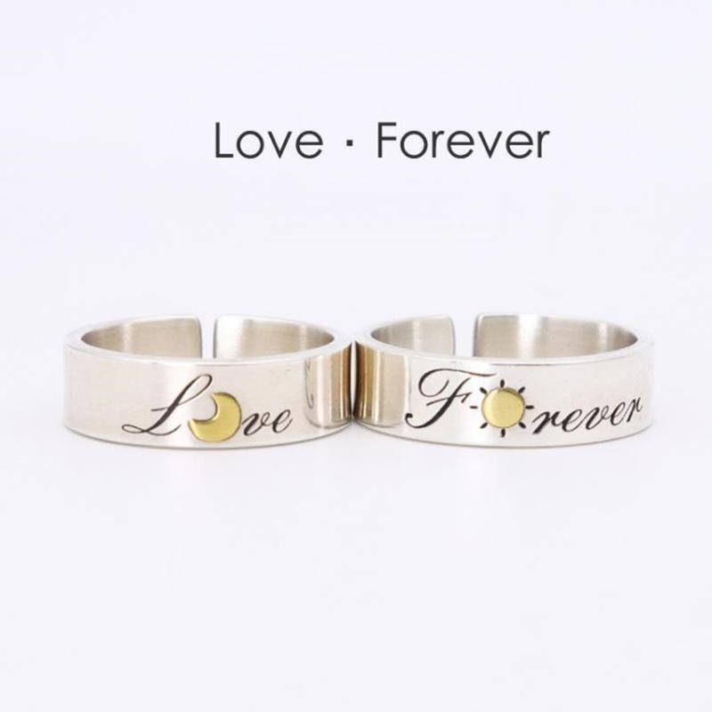 2Pieces Lover Forever Promise Matching Relationship Open Ring Valentine's Day