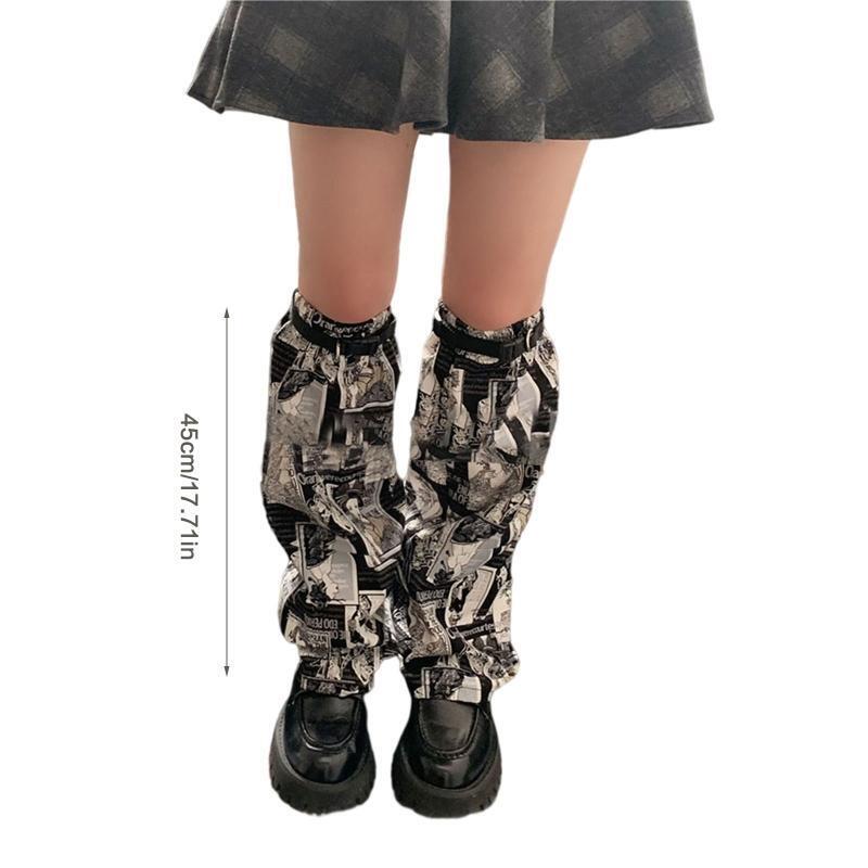 Women Punk Baggy Leg Warmers Harajuku Japanese Anime Geisha Print Foot Cover