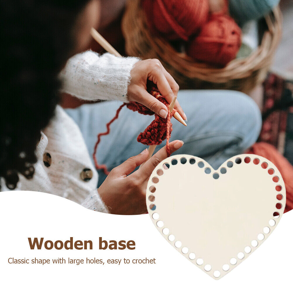 Natural Wooden Basket Base Heart Shaped Crochet Blank DIY Weaving Making