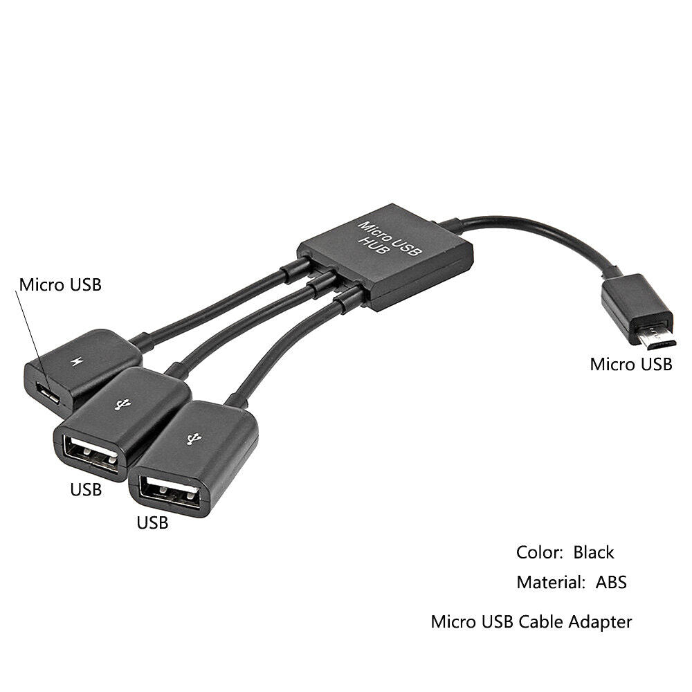 Phone Flash Drive Mouse Micro USB HUB 3 In1 Converter Host OTG Cable Adapter