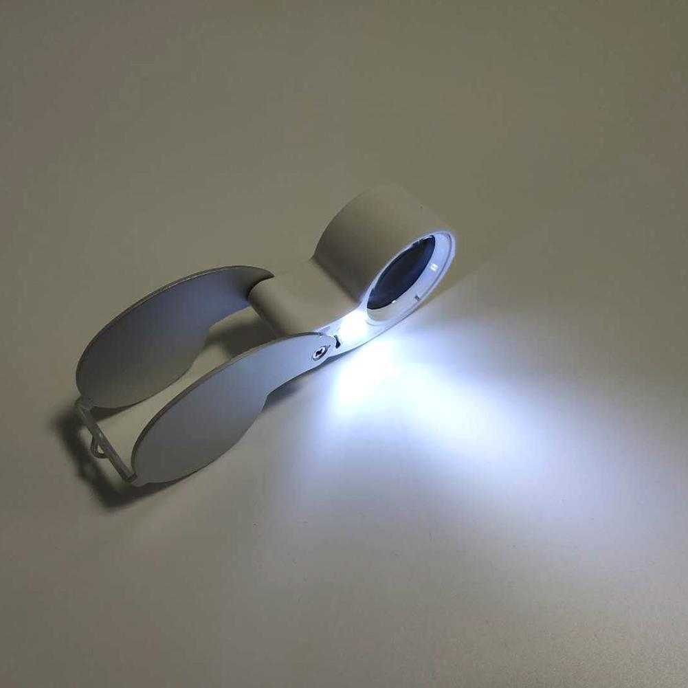 40x 25mm Handheld Folding Jewelry Optical Glass Loupe Magnifier w/LED Light