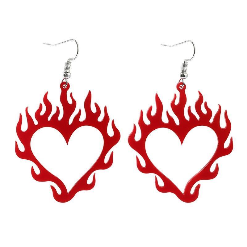 Punk Rock Hip Hop Flame Love Heart Earrings for Women Girls Party Jewelry Gifts