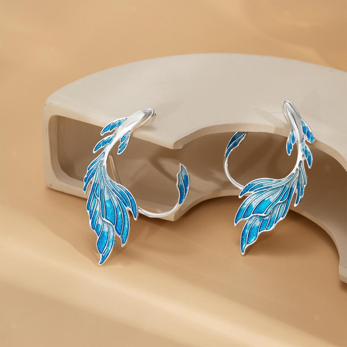 Blue Ear Cuff Wrap Clip Stud Earring, Climbers Crawler Jacket Earrings Jewelry