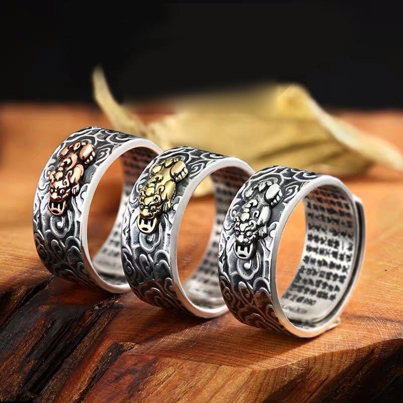 Lucky Carving Scripture Adjustable Rings Feng Shui Amulet Wealth Lucky Open Ring