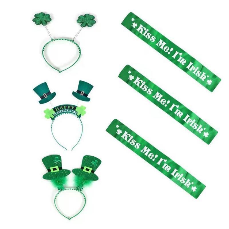 Saint Patricks Day Costume Accessories Set Green Shamrock Clover Headband Sash
