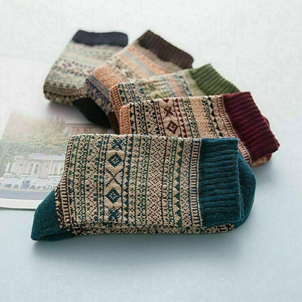 Men 5 Pairs Thick Rich Wool Sock Hike Chunky Sock Winter Autumn Thermal Socks
