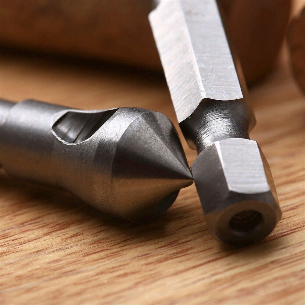 3pcs 90° Degree Wood Chamfer Countersink Drill Bits Deburring Tool Hex Shank