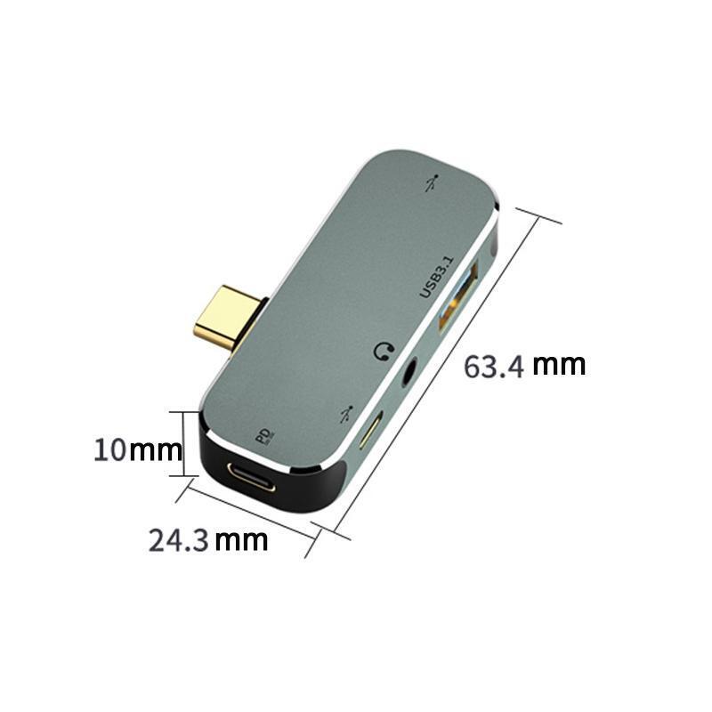 5 Port 1xUSB 3.1 Hub Splitter 1xUSB Hub 2.0 1x3.5mm Jack 2xType C Charge Suppor