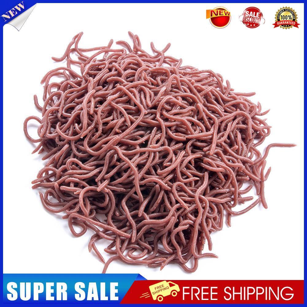 50pcs Red Worm Soft Lure Earthworm Shrimp Bass Fishing Bait (8cm Red Brown)