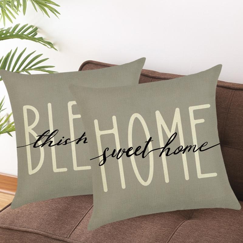 Linen Pillow Covers 4pcs/set Letters Vase Plant Eucalyptus Leaves Pillowcase