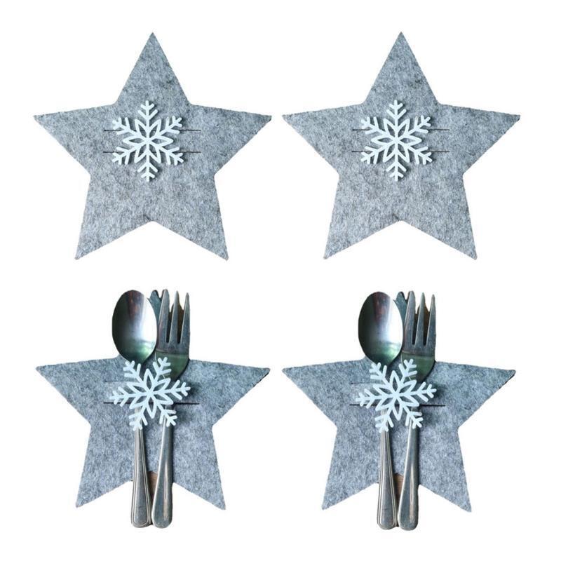 4 Pcs Five Pointed Star Tableware Covers for Christmas New Year Party Decoration