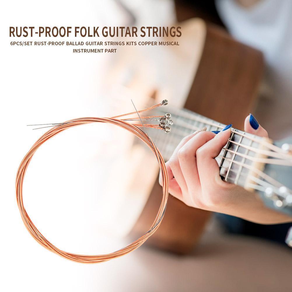 6pcs/set Copper Rust-proof Folk Guitar Strings Acoustic Guitar Parts (Red)