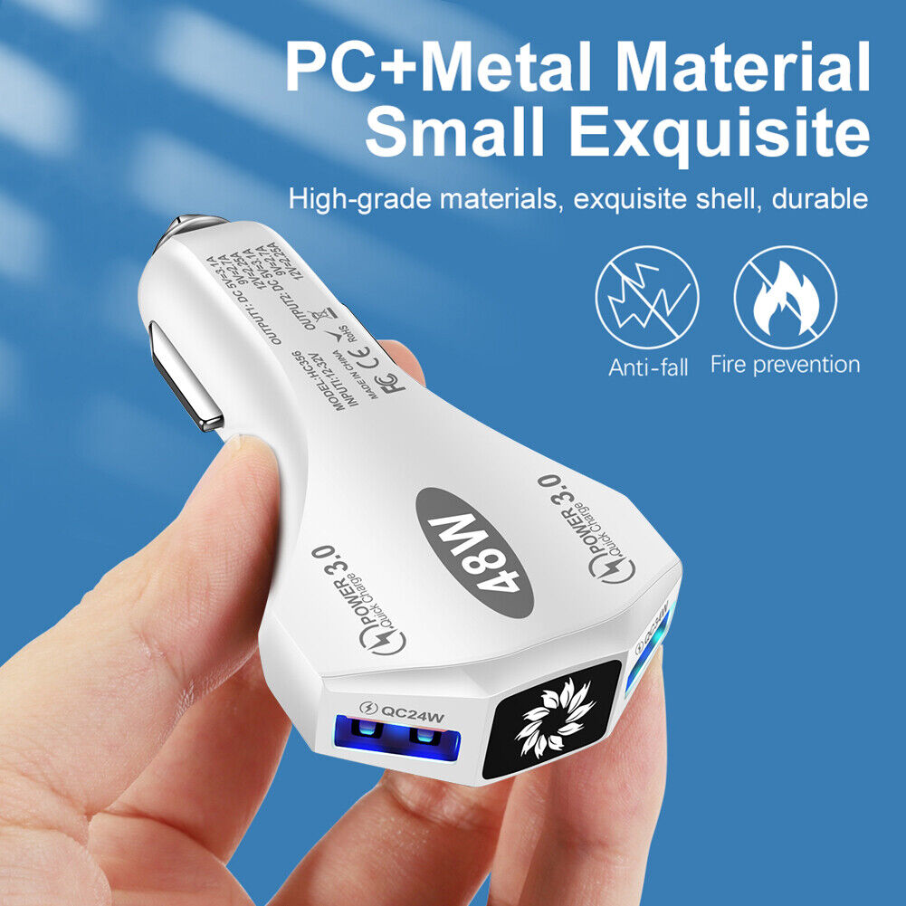 Dual USB QC3.0 48W Car Charger Mobile Phone Fast Charging Adapter (White)