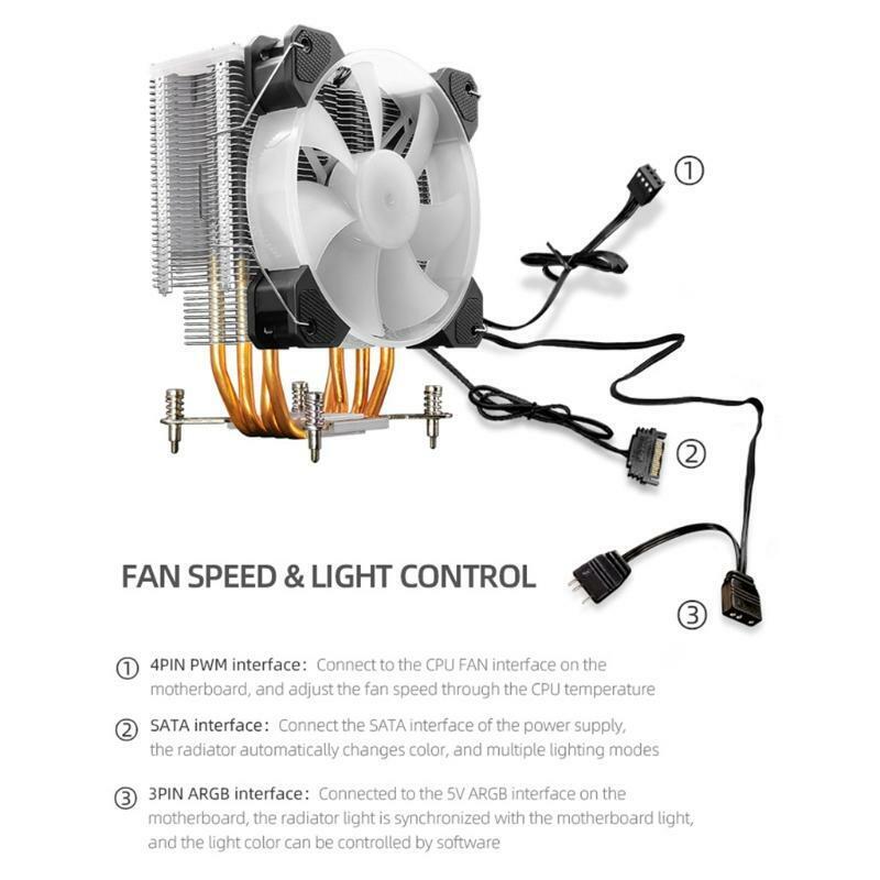 Aluminum 3 Pin CPU Cooler Radiator RGB Heat Sink Silent PC CPU Cooling Cooler