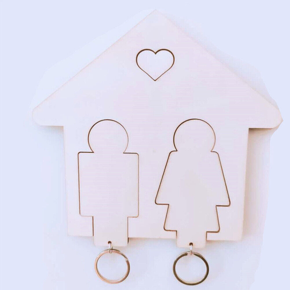 Wooden Key Chain Couples, Set of 2 Keys Ring with Matching Magnetic Hanger
