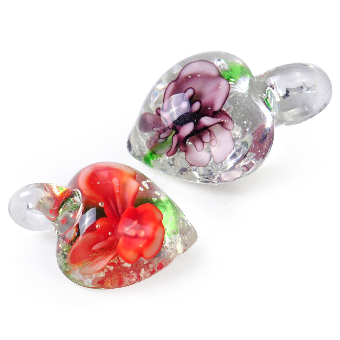 10PCS Heart Murano Drop Flower Lampwork Glass Bead Pendant Necklace Art Women Li