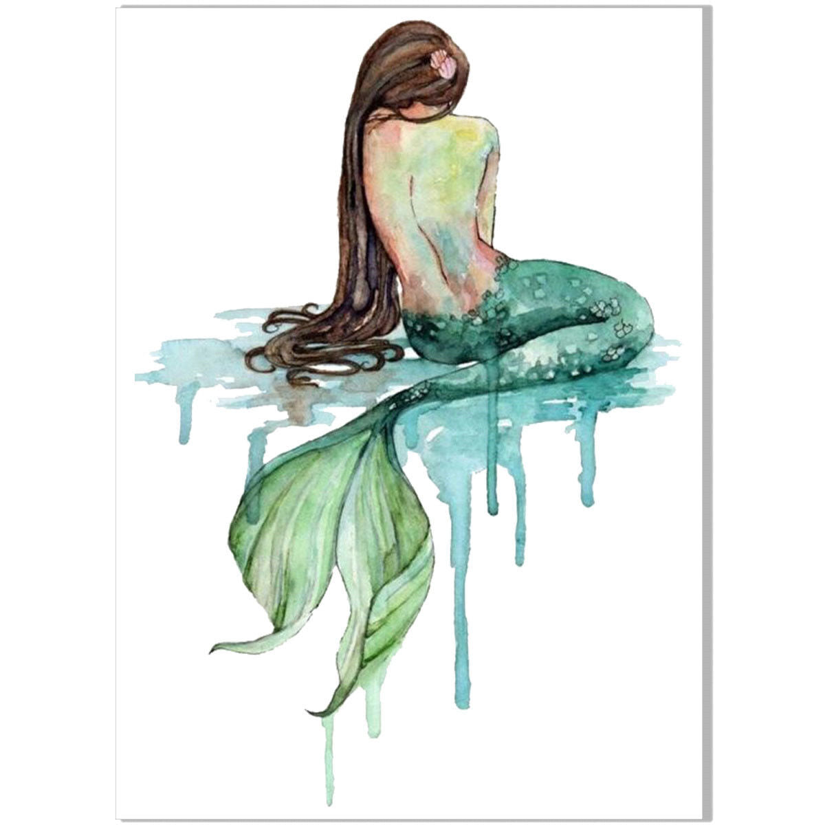 30X40cm Green Mermaid Canvas Poster Home Bedroom Wall Room Kids Room Decor