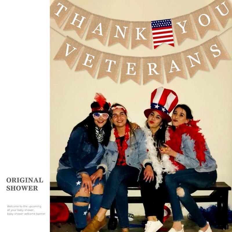 Thank You Veterans Burlap Banner Holiday Party Decoration Fireplace Decoration