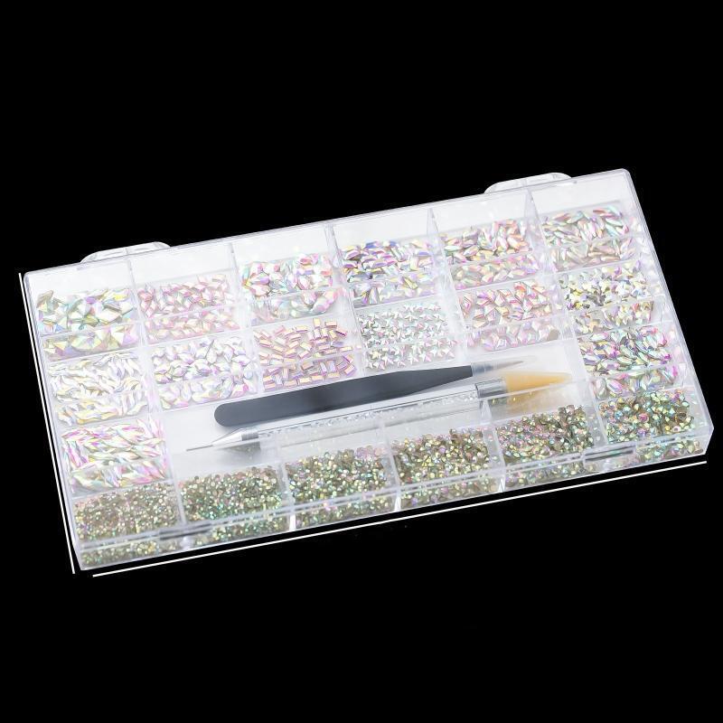 5500Pcs AB Rhinestones for Nails, Iridescent Crystal Nail Round Beads Flatback
