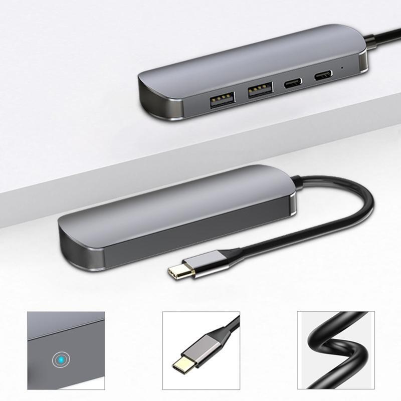 Aluminum Alloy 2xUSB C+2x 3.0 USB 4-Ports for PC Notebook Extender Adapter