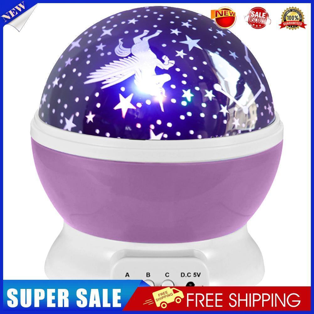 Rotary USB LED Night Light Star Projector Battery Kid Bedroom Lamp (Purple)