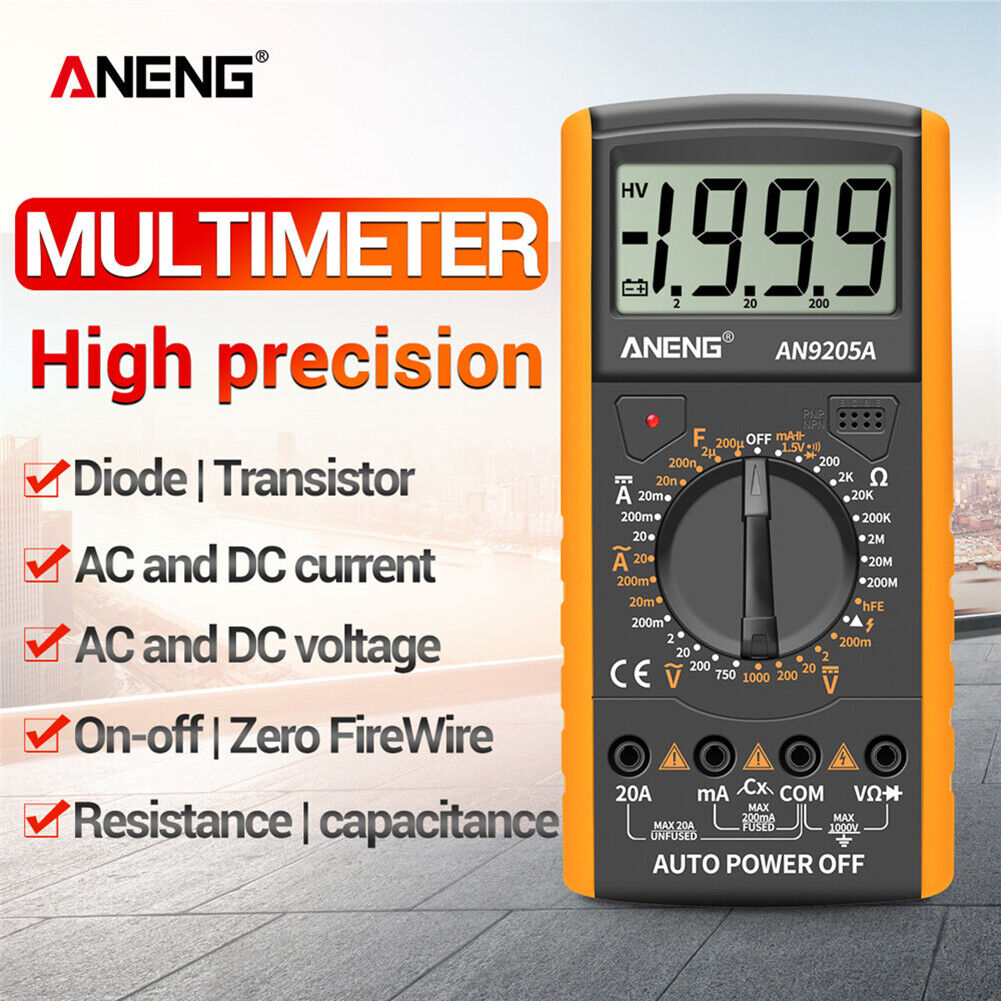 ANENG AN9205 LCD Digital Multimeter Voltmeter Resistance Tester (Yellow)