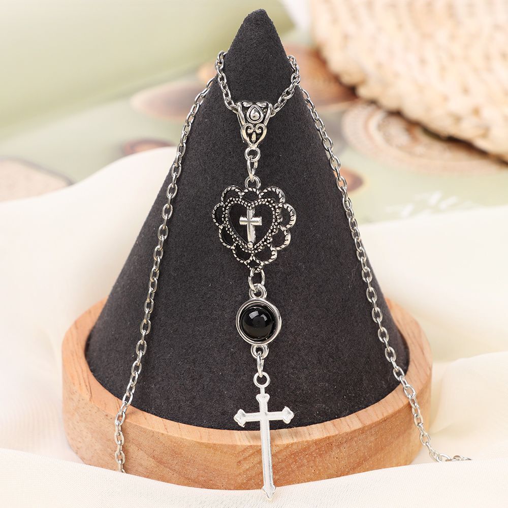 Party Punk Gothic Women Clavicle Chain Jewelry Heart Pendant Cross Necklace
