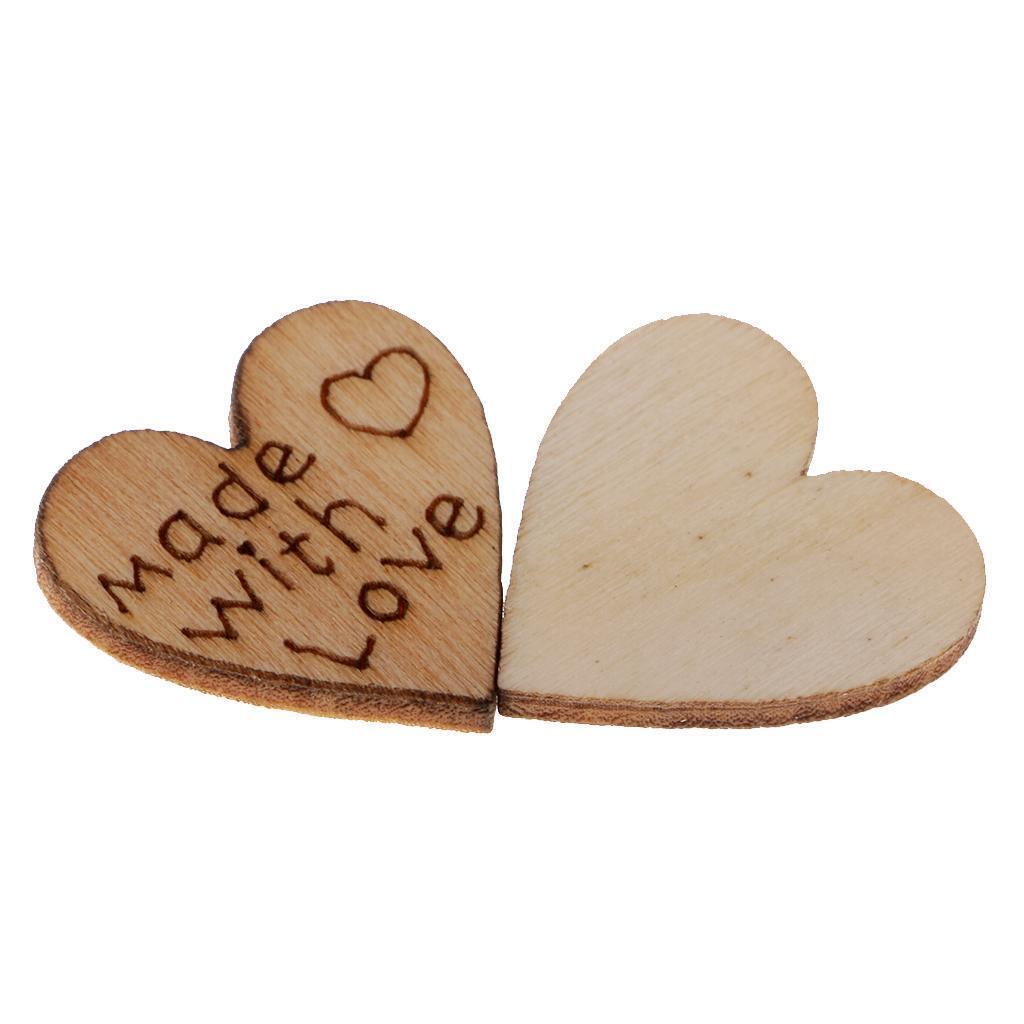 100 Pieces Engraved Wood Love Heart Wooden Embellishment DIY Wedding Craft