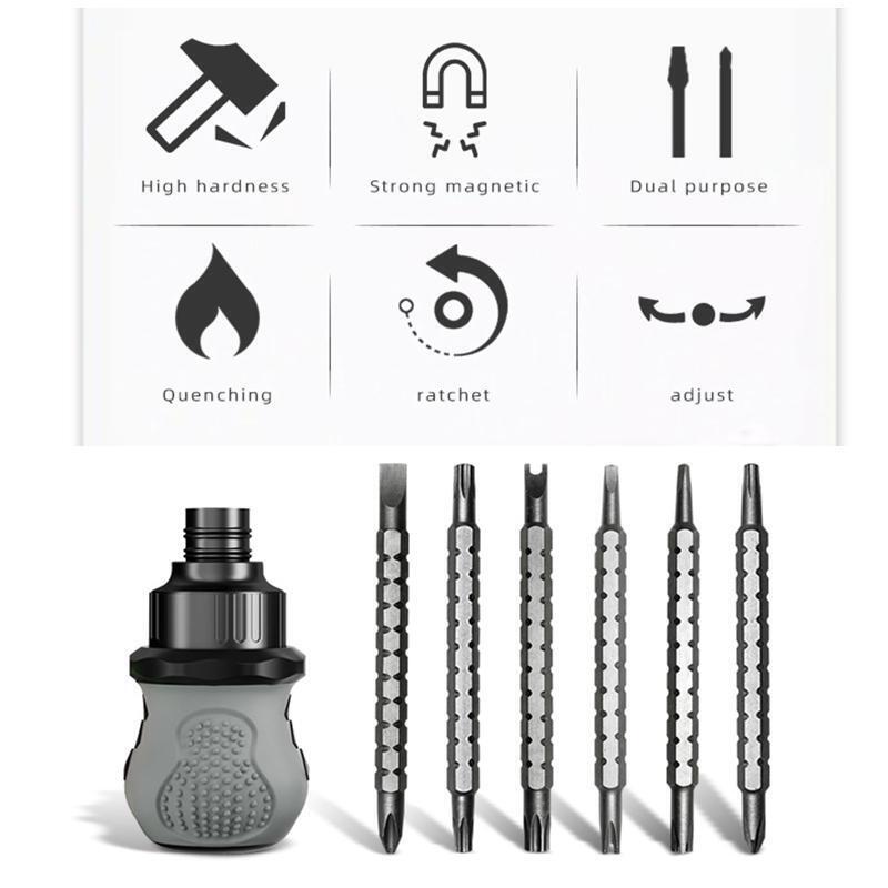 Stubby Ratcheting Screwdriver Multi-bit Short Screw Drivers w/ Phillips Slotted