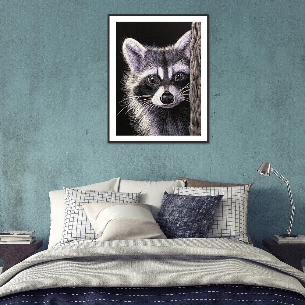 5D DIY Dog Raccoon Full Round Diamond Painting Kit Picture Artwork Craft