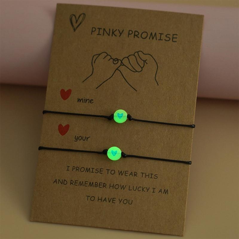 2xPinky Promise Bracelets Friendship Couple Matching Bracelet with Luminous Bead