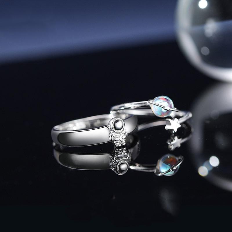 2Pieces Fashion Couple Rings Romantic Spaceship Ring for Valentines Day Jewelry