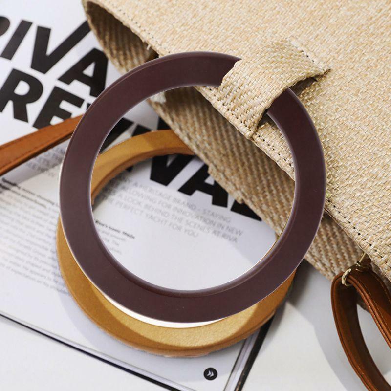 Wood Round Shaped Handle Replacement for Handbags Women Travel Causal Beach Bags