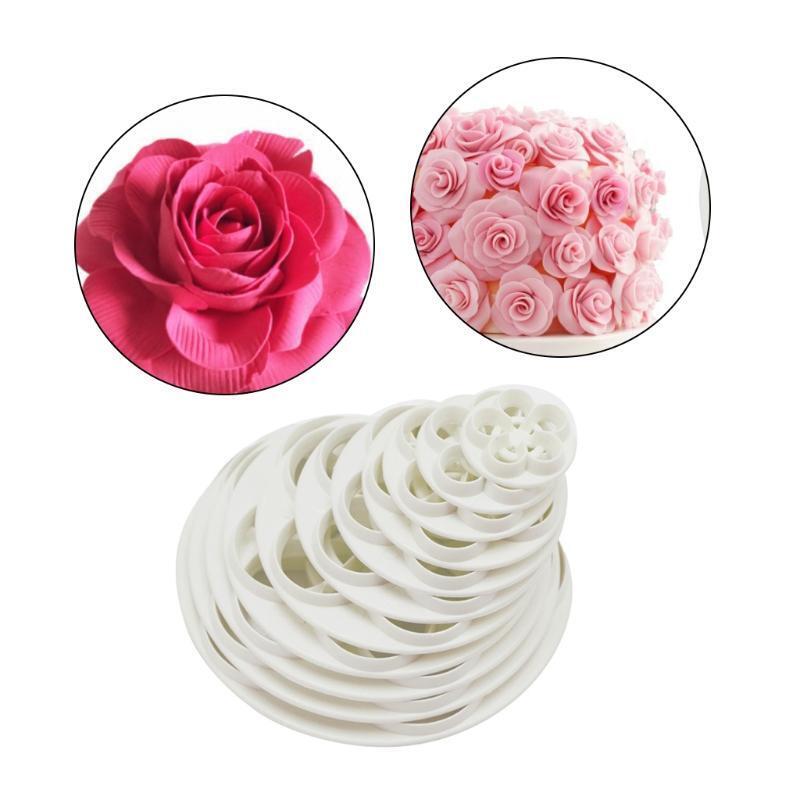 11 PCS Cookie Cutter Set Rose Flower Cookies Cutter Plastic Fondant Baking Mould