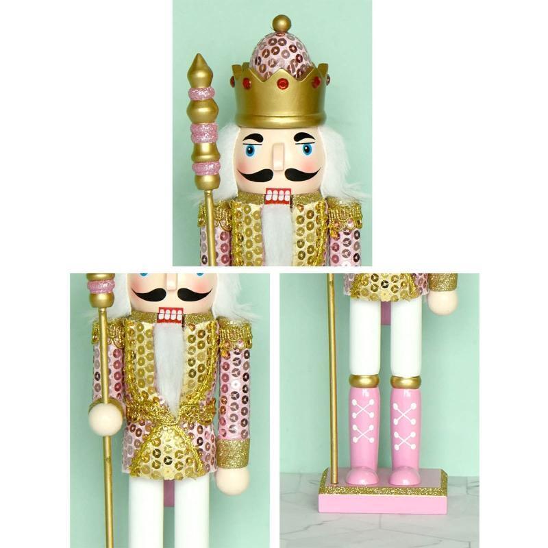 Christmas Wood Pink King Nutcracker Soldier Ornament 30cm Size Kids Gift