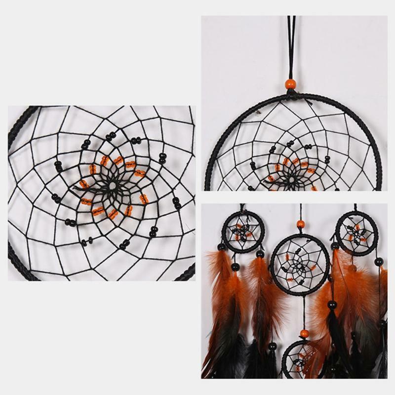 5 Circles Large Dream Catchers with Beads Feather Dreamcatcher Boho Wall Hanging