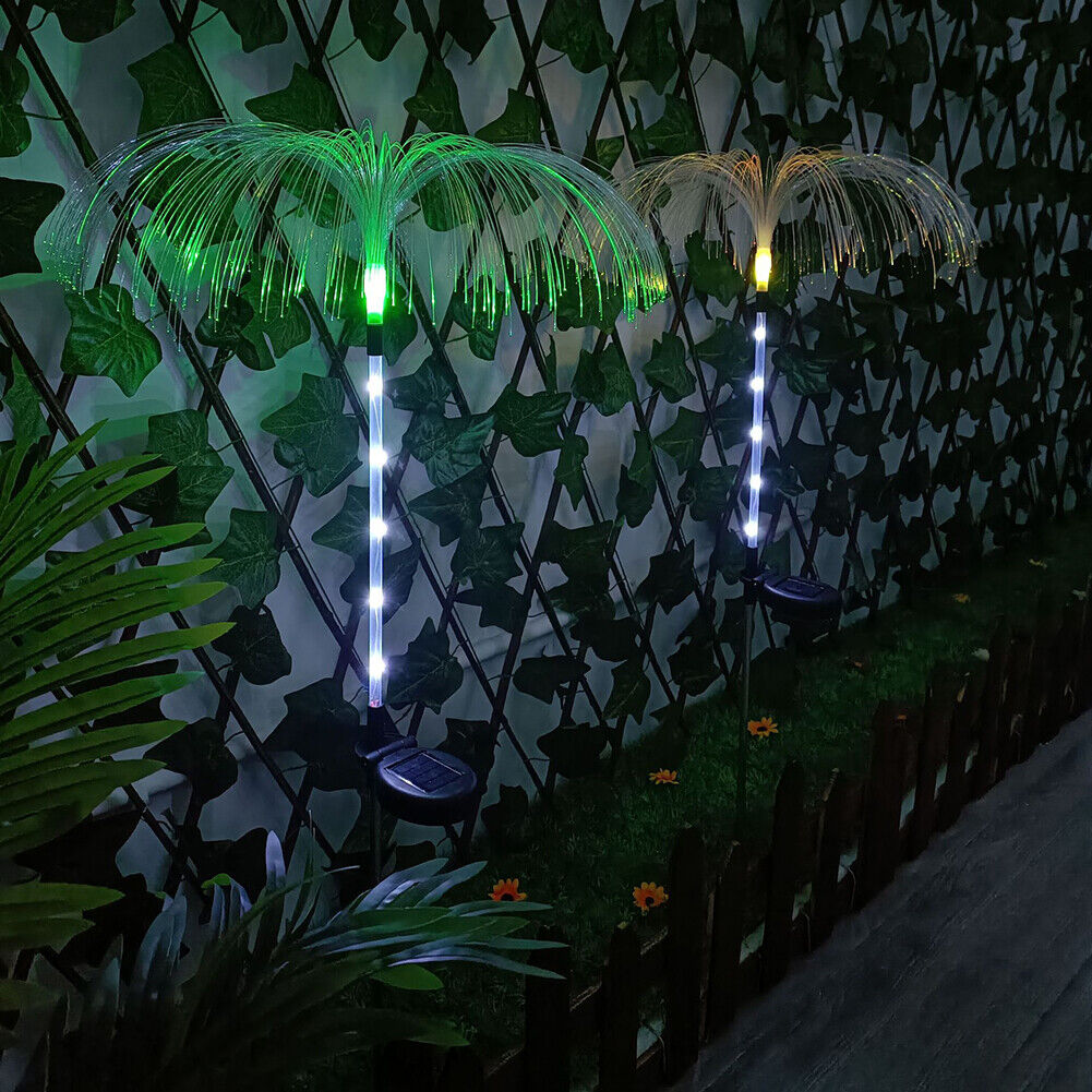 2pcs Solar Fiber Optic Garden Lawn Light Jellyfish Outdoor Path Ground Lamp