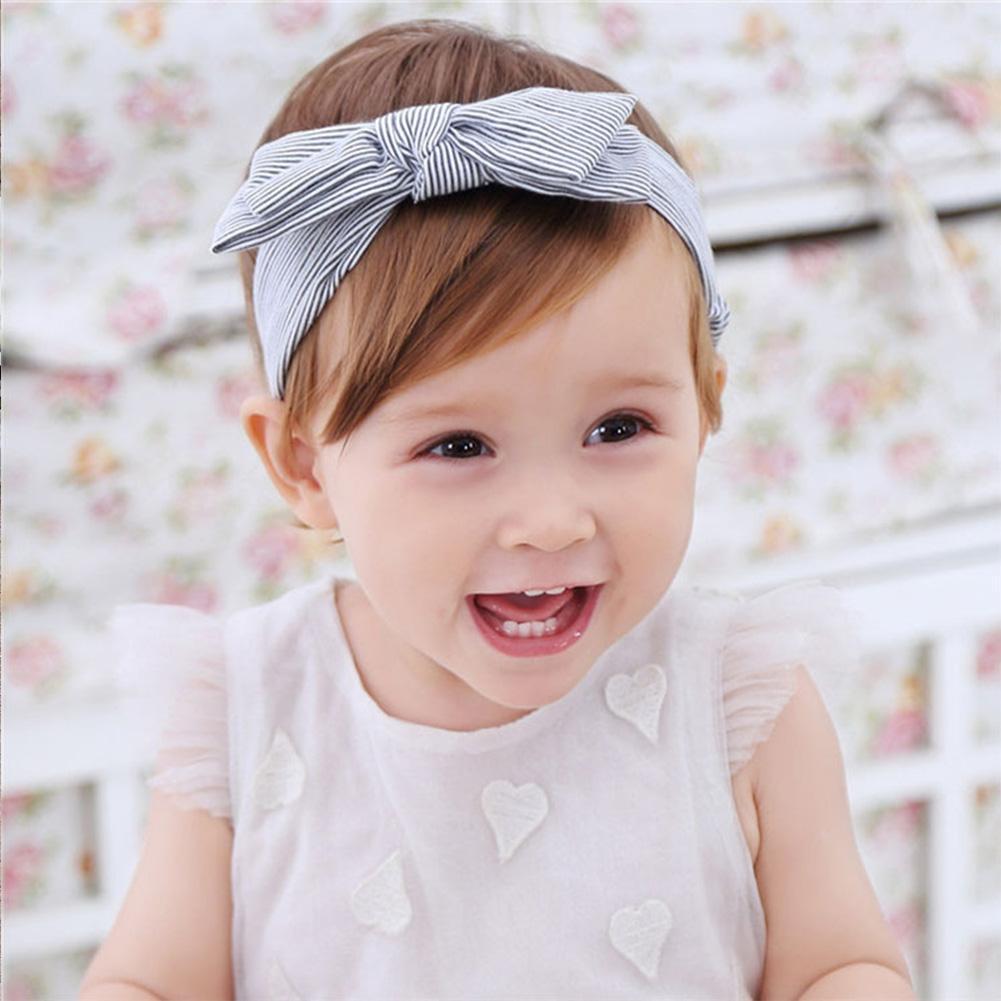 Korean Stripe Bow Knot Baby Hair Band Infant Elastic Headband(Sky Blue)